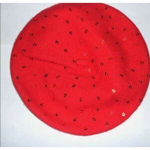 Gap kids girls red wool sequin French Beret hat cap holiday dressy S/M 4 5 6 7 8